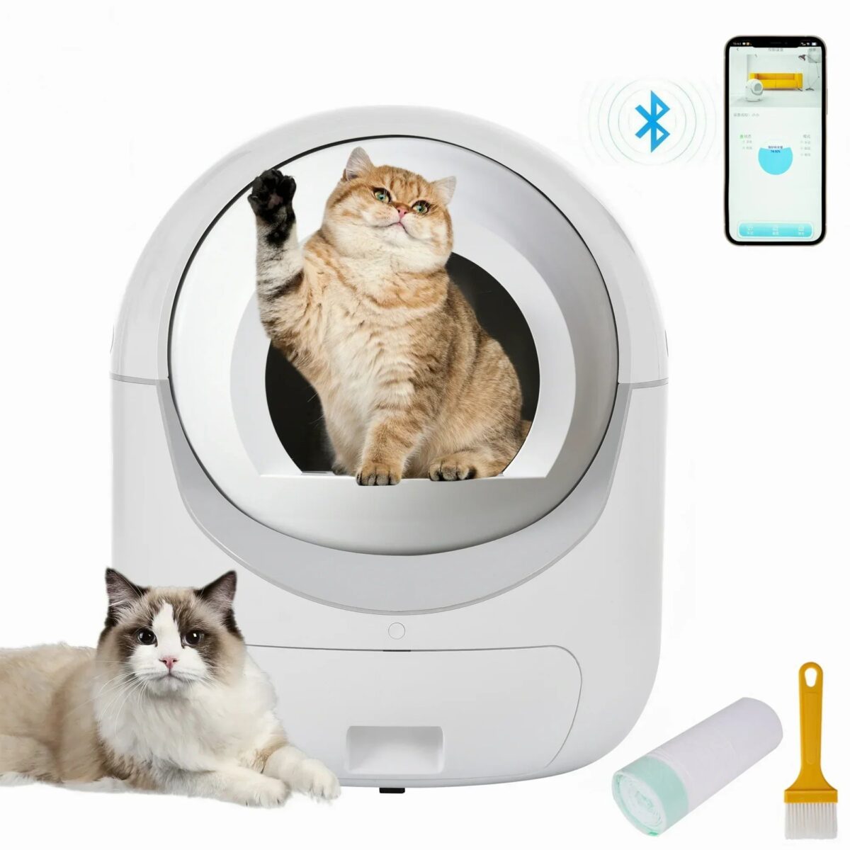 Smart Automatic Cat Litter Box, Self Cleaning Litter Box, App Control, Litter Robot Support 5G & 2.4G WiFi for Multiple Cats